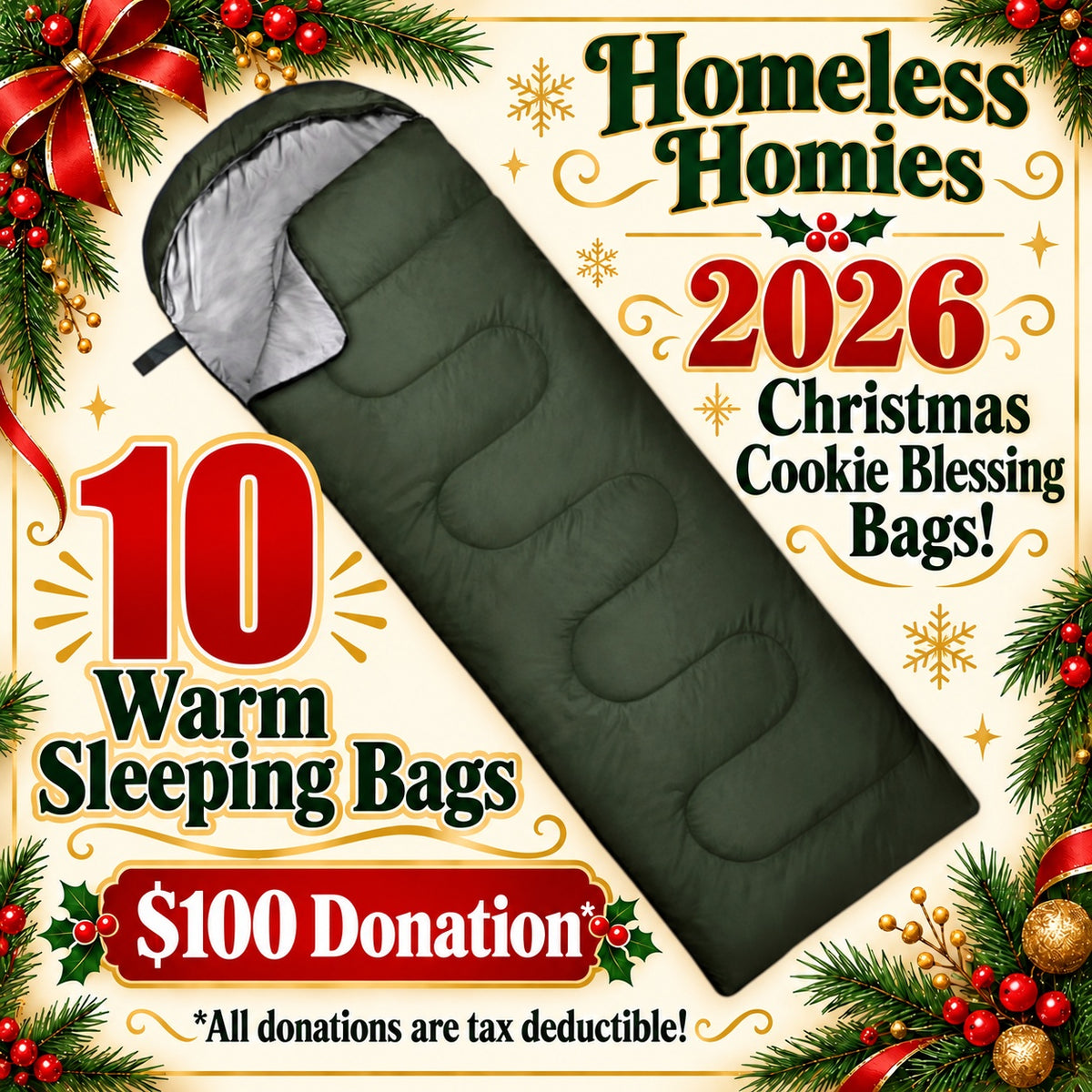 10 Sleeping Bags for the Homeless - Gift of Warmth - Tax Deductible Donation